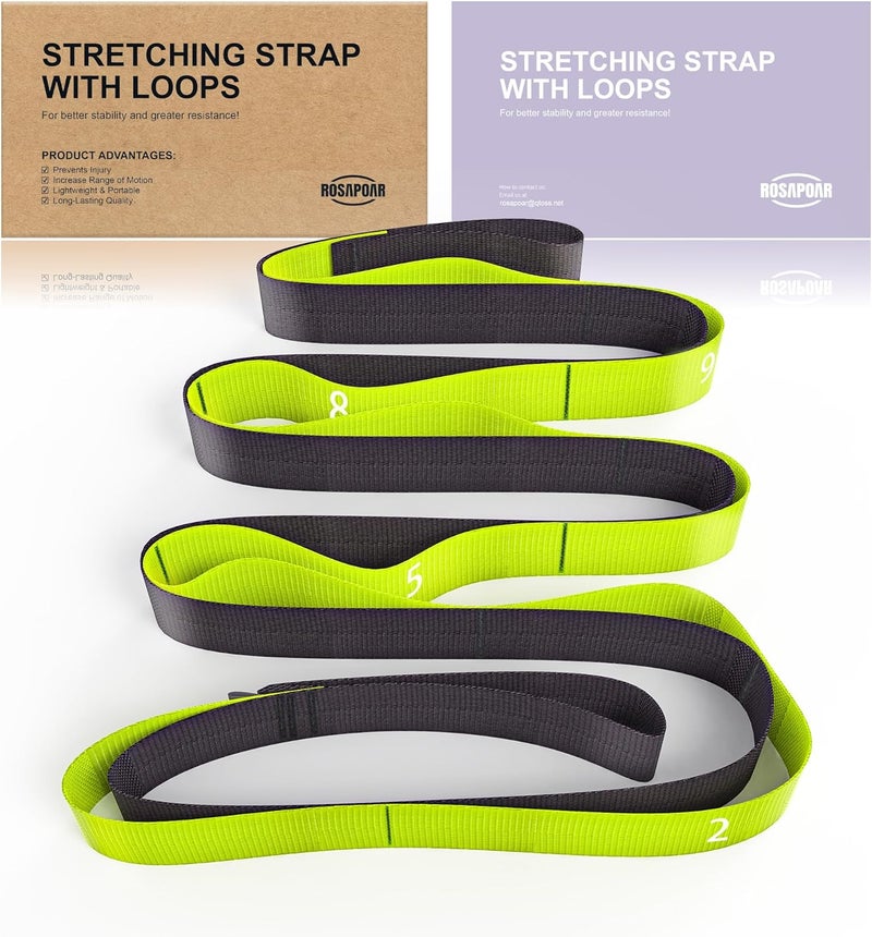 ROSAPOAR Stretching Strap with Loops - Non Elastic Yoga Straps for Physical Therapy, Durable Stretch Bands for Exercise, Flexibility Training, Hamstring & Leg Stretcher, Yoga/Pilates/Gymnastics - Image 1